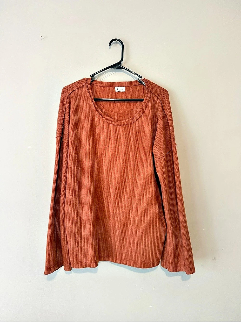 POL Waffle Textured Long Sleeve Top Rust Size Small